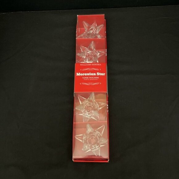 Williams Sonoma Moravian Clear Glass Taper Candle Holders Set of 4 - Picture 1 of 6